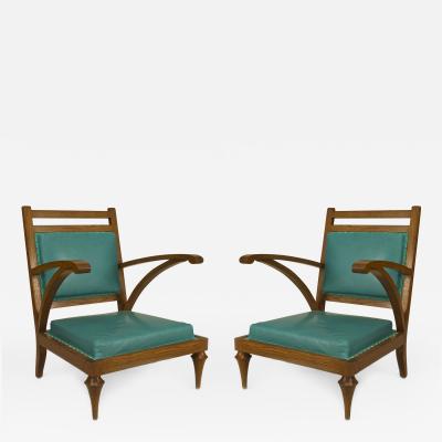 Pair of Post War Modern Oak Slipper Form Armchairs