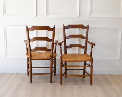 Pair of Provencal Style Oak Armchairs with Straw Seats