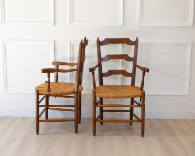 Pair of Provencal Style Oak Armchairs with Straw Seats