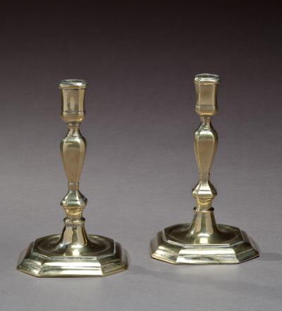 Pair of Queen Anne Octagonal Base Brass Candlesticks