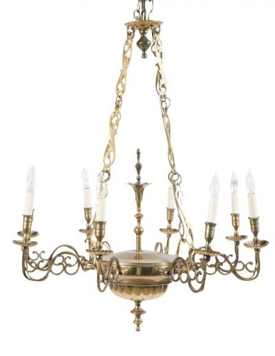 Pair of Queen Anne Style Brass Chandeliers