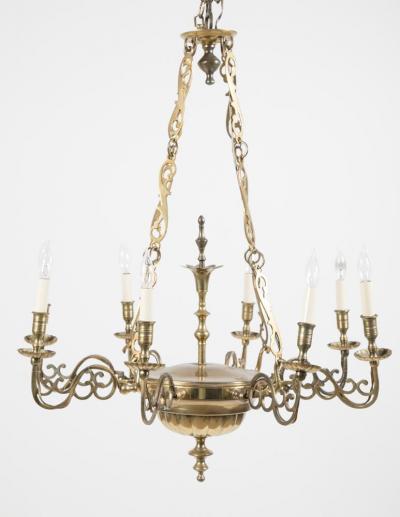 Pair of Queen Anne Style Brass Chandeliers