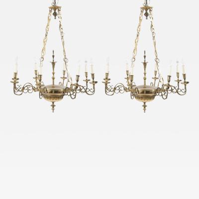 Pair of Queen Anne Style Brass Chandeliers