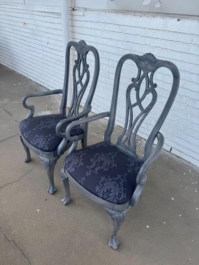 Pair of Queen Anne Style Painted Gray Armchairs