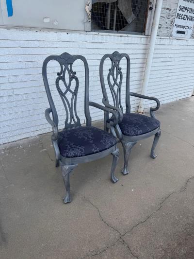 Pair of Queen Anne Style Painted Gray Armchairs