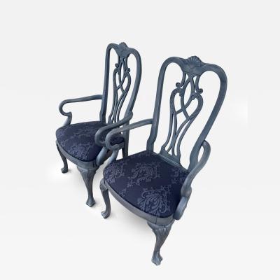 Pair of Queen Anne Style Painted Gray Armchairs