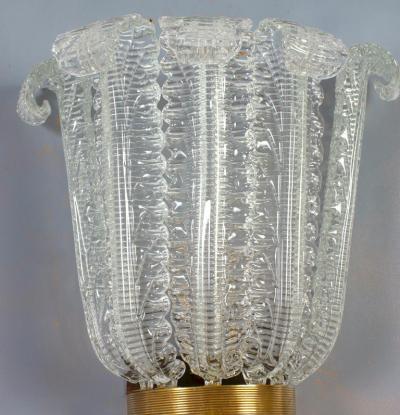 Pair of Rare Barovier Art Deco Brass Mounted Murano Glass Sconces 1940