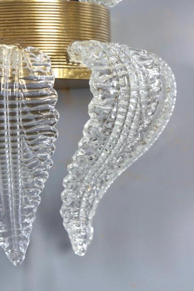 Pair of Rare Barovier Art Deco Brass Mounted Murano Glass Sconces 1940