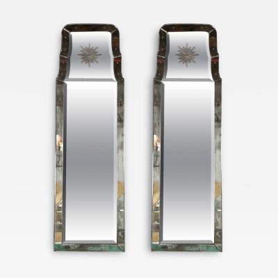 Pair of Rare Decorative Etched Charleston Oblong Beveled Glass Mirrors