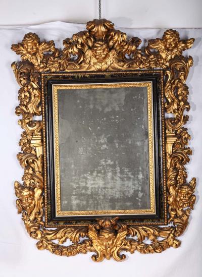 Pair of Rare Italian 17th Century Giltwood Baroque Mirrors 1680