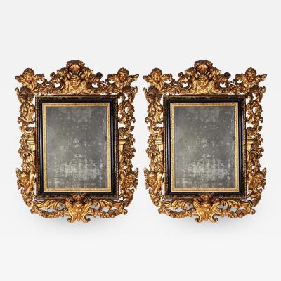 Pair of Rare Italian 17th Century Giltwood Baroque Mirrors 1680