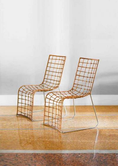 Pair of Rattan Chairs with Metal Structure 1980