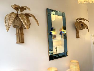 Pair of Rattan Palm Tree Sconces France 1980s