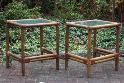 Pair of Rattan and Bamboo Side Tables