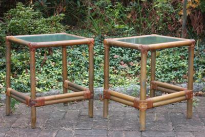 Pair of Rattan and Bamboo Side Tables