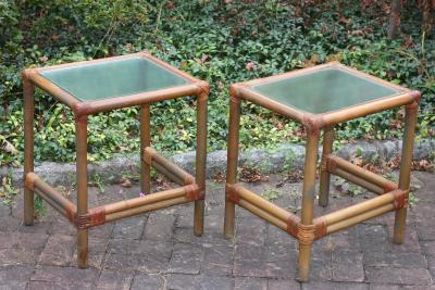 Pair of Rattan and Bamboo Side Tables