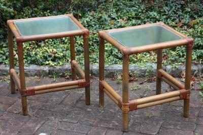 Pair of Rattan and Bamboo Side Tables