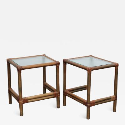 Pair of Rattan and Bamboo Side Tables