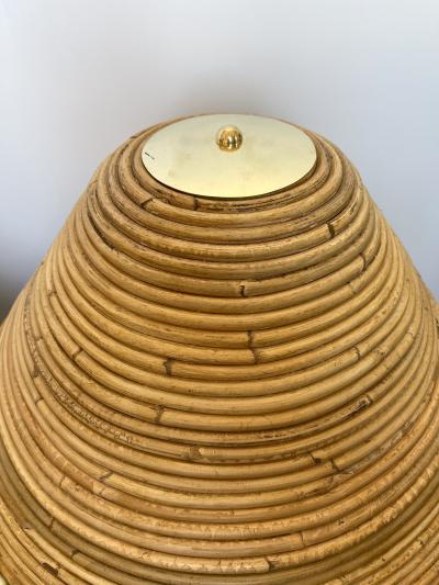 Pair of Rattan and Brass Lamps Italy 1980s