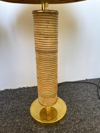 Pair of Rattan and Brass Lamps Italy 1980s