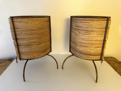 Pair of Rattan and Gilt Metal Lamps Italy 2000s