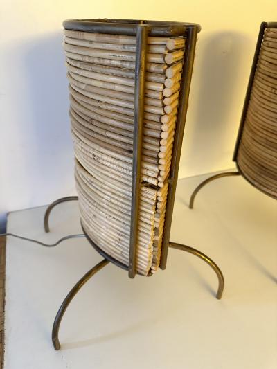 Pair of Rattan and Gilt Metal Lamps Italy 2000s