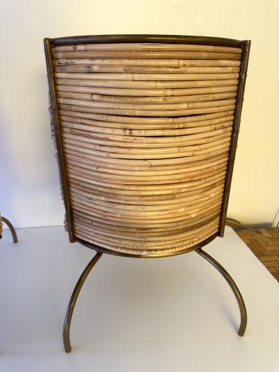 Pair of Rattan and Gilt Metal Lamps Italy 2000s