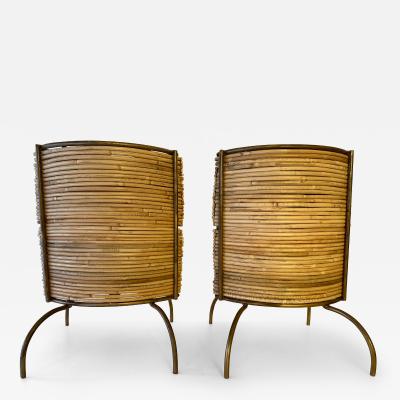 Pair of Rattan and Gilt Metal Lamps Italy 2000s