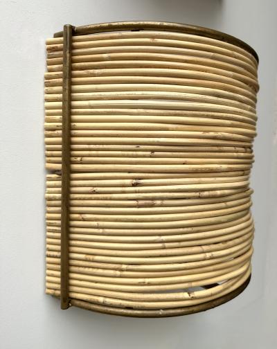 Pair of Rattan and Gilt Metal Sconces Italy 2000s