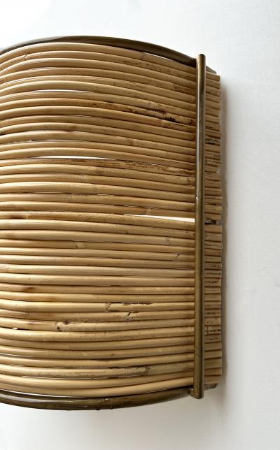 Pair of Rattan and Gilt Metal Sconces Italy 2000s