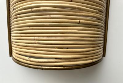 Pair of Rattan and Gilt Metal Sconces Italy 2000s