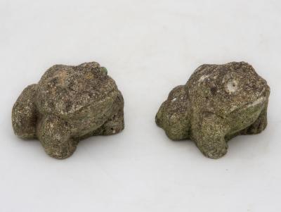 Pair of Reconstituted Stone Frog Garden Ornaments England 1970s