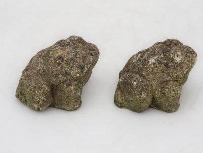 Pair of Reconstituted Stone Frog Garden Ornaments England 1970s