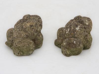 Pair of Reconstituted Stone Frog Garden Ornaments England 1970s