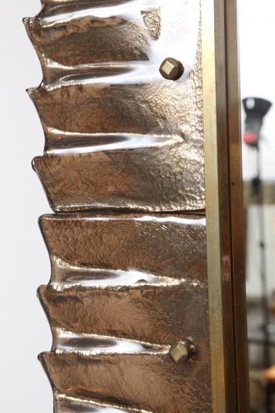 Pair of Rectangular Murano Bronze Glass Framed Mirrors in Stock