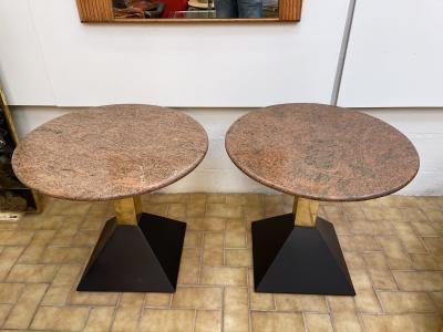 Pair of Red Granite and Brass Side Tables Italy 1980s