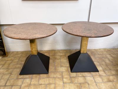 Pair of Red Granite and Brass Side Tables Italy 1980s