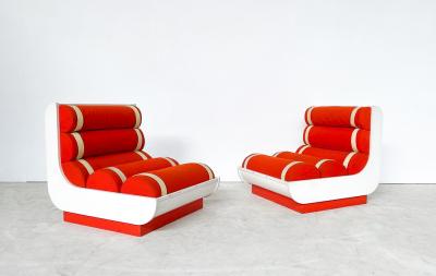 Pair of Red Italian Mid Century Modern Armchairs