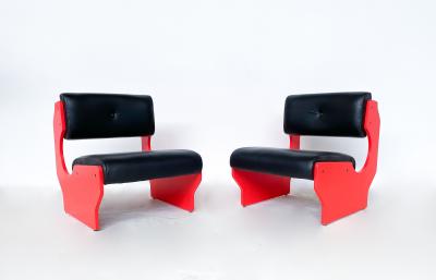 Pair of Red Italian Mid Century Modern Armchairs