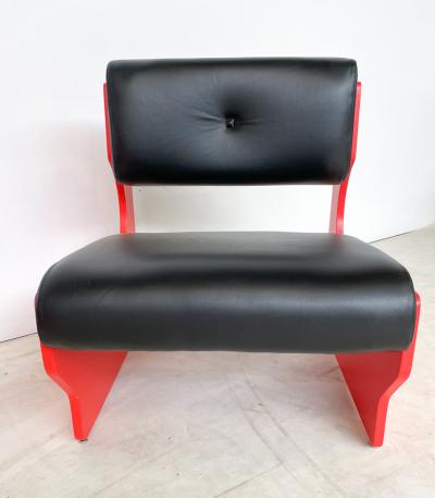 Pair of Red Italian Mid Century Modern Armchairs