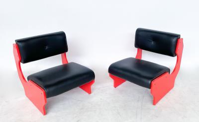Pair of Red Italian Mid Century Modern Armchairs