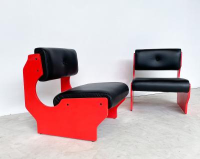 Pair of Red Italian Mid Century Modern Armchairs