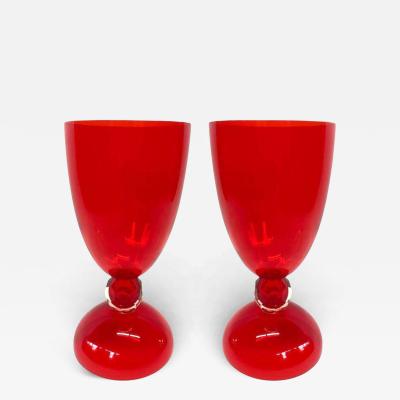 Pair of Red Italian Murano Urns