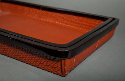 Pair of Red Japanese Lacquer Woven Nesting Trays