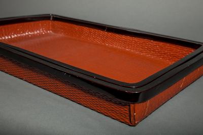 Pair of Red Japanese Lacquer Woven Nesting Trays