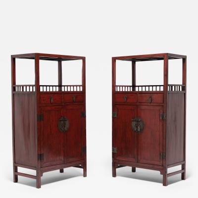 Pair of Red Lacquer Book Cabinets