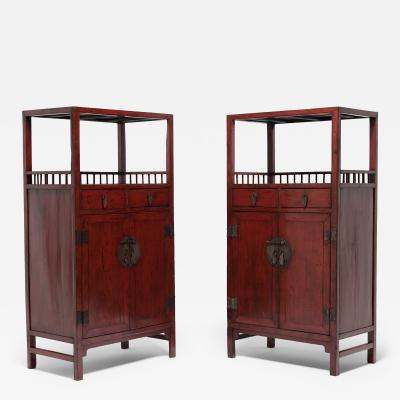 Pair of Red Lacquer Book Cabinets