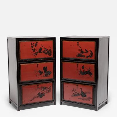 Pair of Red Lacquer Chests with Poetic Pairings