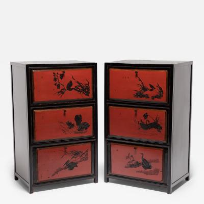 Pair of Red Lacquer Chests with Poetic Pairings