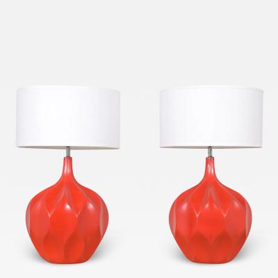 Pair of Red Mid Century Modern Table Lamps